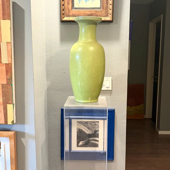 SCULPTURAL CHARTREUSE CRACKLE GLAZE VASE purchased from HOLLYHOCK interior desig